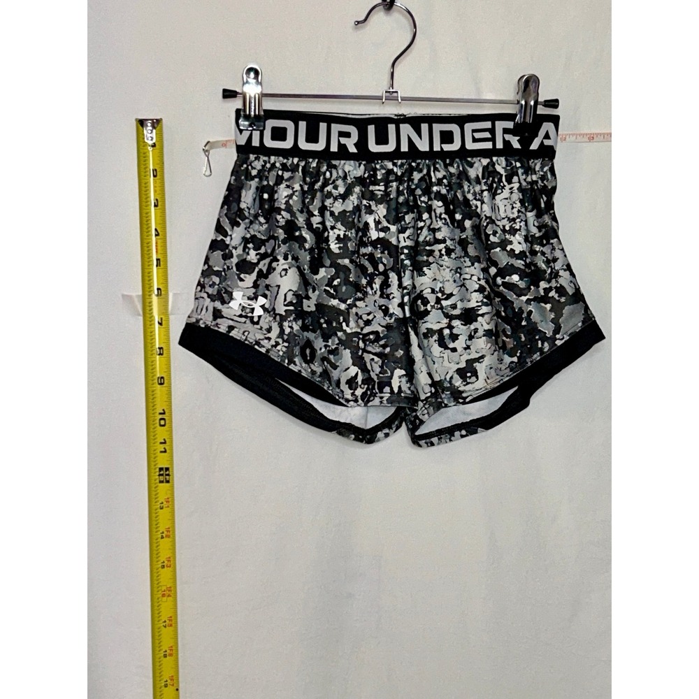Under Armour Kids Girls Athletic Shorts Black Grey Camo Print Elastic Waist
